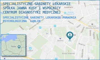SPECJALISTYCZNE GABINETY LEKARSKIE PORADNIA PSYCHOLOGICZNA - SPECJALISTYCZNE GABINETY LEKARSKIE SPÓŁKA JAWNA KUSY I WSPÓLNICY  CENTRUM DIAGNOSTYKI MEDYCZNEJ - KOLOROWA 24/45,  LUBLIN