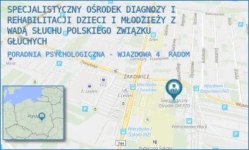 PORADNIA PSYCHOLOGICZNA - WJAZDOWA 4 - SPECJALISTYCZNY OŚRODEK DIAGNOZY I REHABILITACJI DZIECI I MŁODZIEŻY Z WADĄ SŁUCHU POLSKIEGO ZWIĄZKU GŁUCHYCH - WJAZDOWA 4,  RADOM