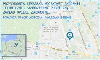 PORADNIA PSYCHOLOGICZNA - PRZYCHODNIA LEKARSKA WOJSKOWEJ AKADEMII TECHNICZNEJ SAMODZIELNY PUBLICZNY ZAKŁAD OPIEKI ZDROWOTNEJ - KARTEZJUSZA 2,  WARSZAWA BEMOWO
