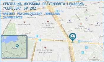 GABINET PSYCHOLOGICZNY - CENTRALNA WOJSKOWA PRZYCHODNIA LEKARSKA "CEPELEK" SP ZOZ - KOSZYKOWA 78,  WARSZAWA ŚRÓDMIEŚCIE