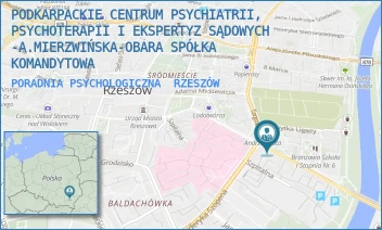 PORADNIA PSYCHOLOGICZNA - PODKARPACKIE CENTRUM PSYCHIATRII, PSYCHOTERAPII I EKSPERTYZ SĄDOWYCH -A.MIERZWIŃSKA-OBARA SPÓŁKA KOMANDYTOWA - UL. ADAMA STANISŁAWA NARUSZEWICZA 15/1,  RZESZÓW