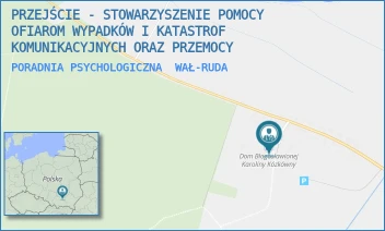 PORADNIA PSYCHOLOGICZNA - PRZEJŚCIE - STOWARZYSZENIE POMOCY OFIAROM WYPADKÓW I KATASTROF KOMUNIKACYJNYCH ORAZ PRZEMOCY - WAŁ-RUDA 49,  WAŁ-RUDA
